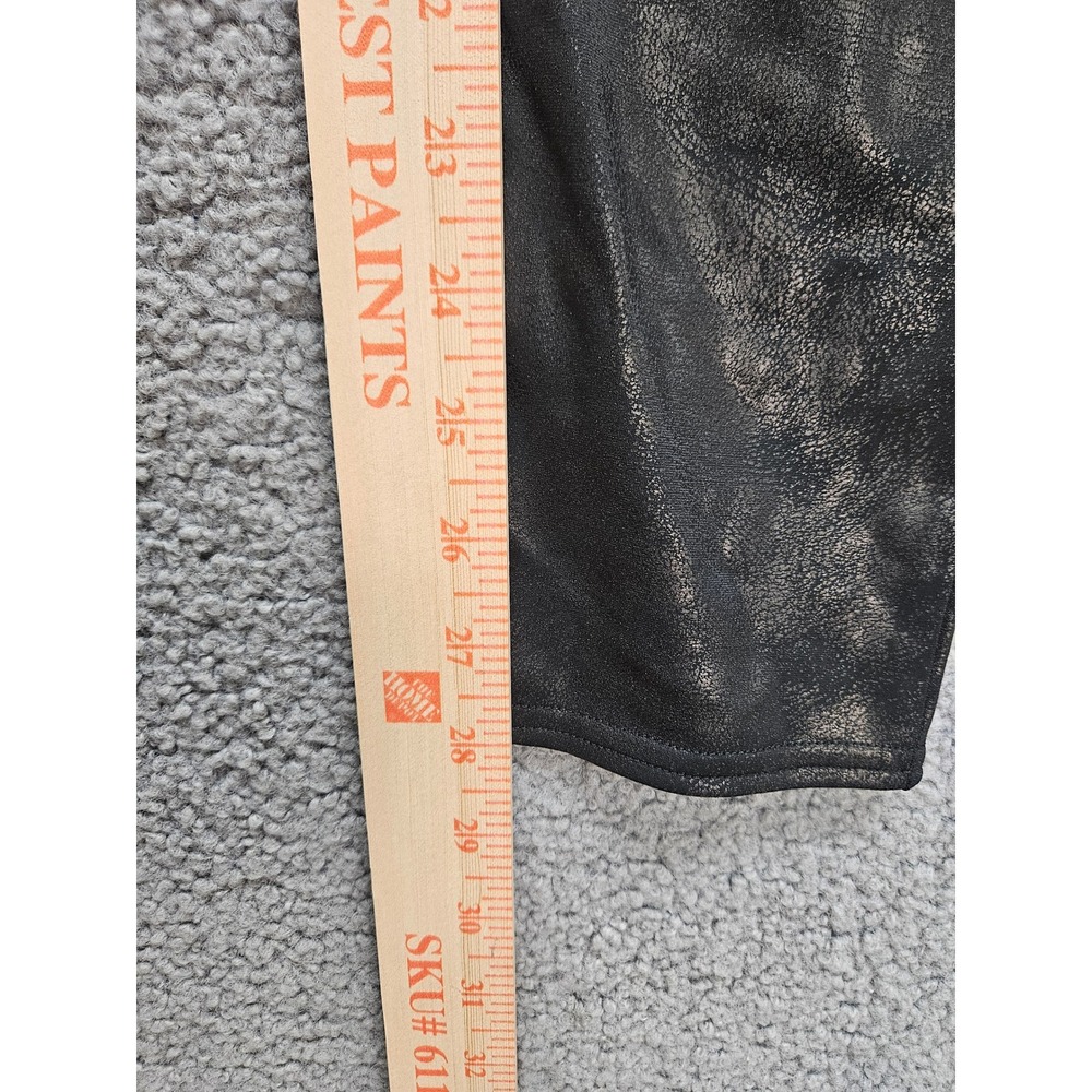 Dear John Leggings Medium Black Metallic Distressed Crackle Faux Leather Edgy - Picture 7 of 8